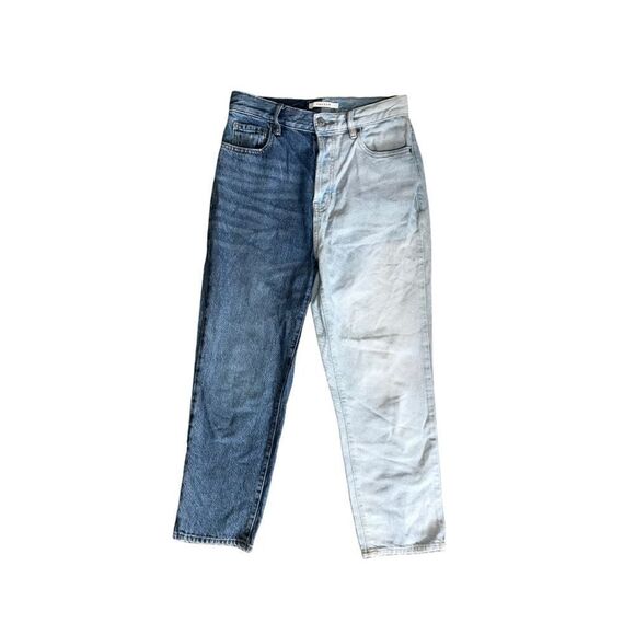 PacSun Two-Tone Highwaisted 90s Mom Denim Jeans Straight Leg Dark & Light Wash - Picture 1 of 5